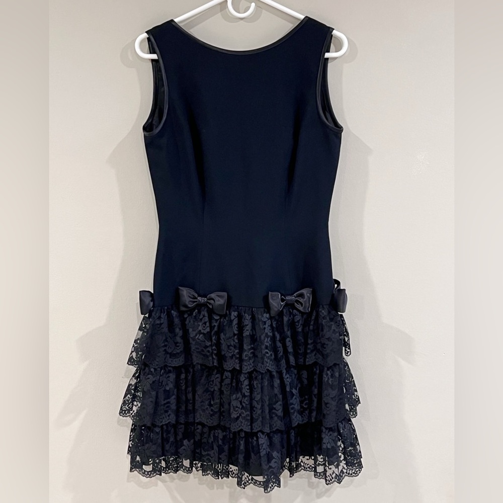 NWOT MORTON MILES For the Warrens Sz 8 Black Drop Waist tiered lace Dress
